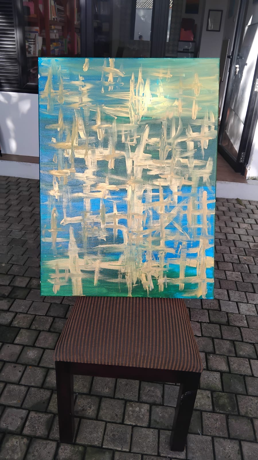 Gold lattice over teal